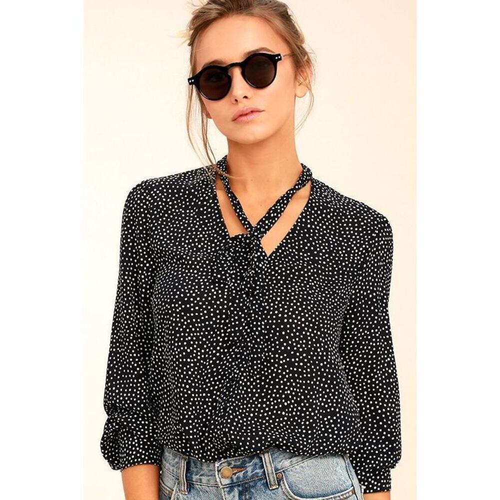 Lulus On The Spot Black Polka Dot Button-up Top - Size Small